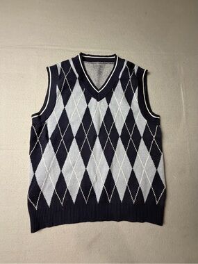 Unisex Navy and Light Gray Argyle V-Neck Sweater Vest